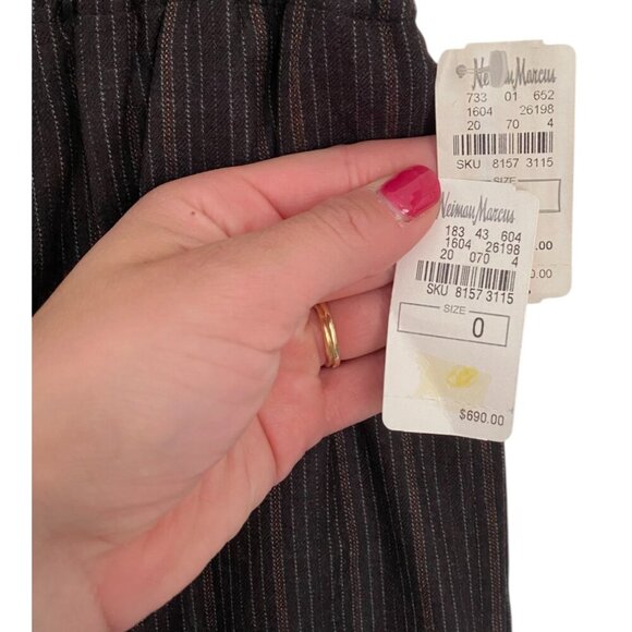 NWT Eskandar 100% Wool Wide Leg Drawstring Pinstripe Pants Trousers O Brown - Picture 2 of 6